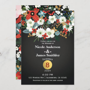 Bold Funky Colorful Floral Dark Chic Wedding Einladung