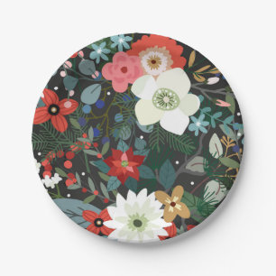 Bold Funky Colorful Floral Dark Chic Wedding Party Pappteller