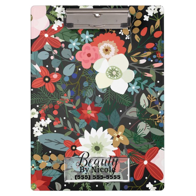 Bold Funky Floral Dark Chic Moderne Vintage Blume Klemmbrett (Vorderseite)