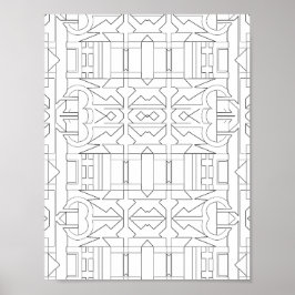 Bold Geometric Deco Tile Pattern Line Art Design Poster