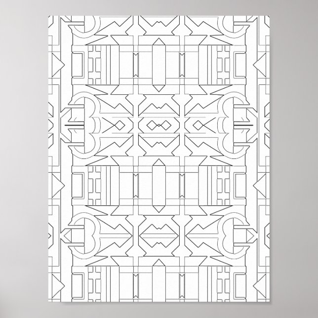 Bold Geometric Deco Tile Pattern Line Art Design Poster (Vorne)