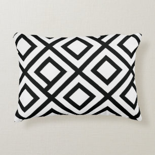 Bold Geometric Diamond Schwarz-weißes Muster Dekokissen