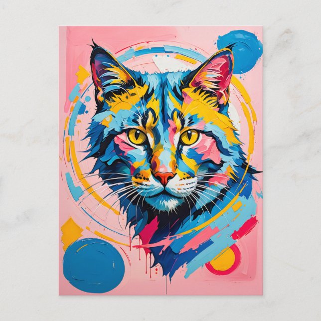 Bold Geometric Feline Art Cat Postkarte (Vorderseite)