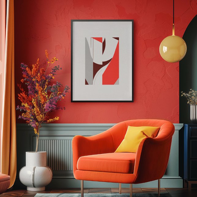 Bold Geometric Red and Grau Abstrakt Poster (Von Creator hochgeladen)