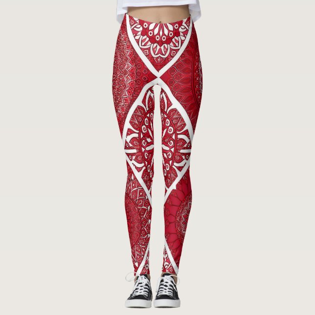 Bold Geometric Red & White Leggings (Vorderseite)