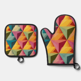 Bold Geometric Triangle Pattern  Ofenhandschuh & Topflappen-Set