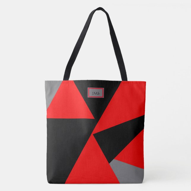Bold Geometrics, Schwarz, Rot, Grau Mit Monogramm (Vorderseite)