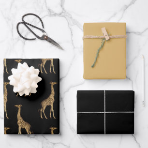 Bold Giraffen Gold und Schwarz Geschenkpapier Set