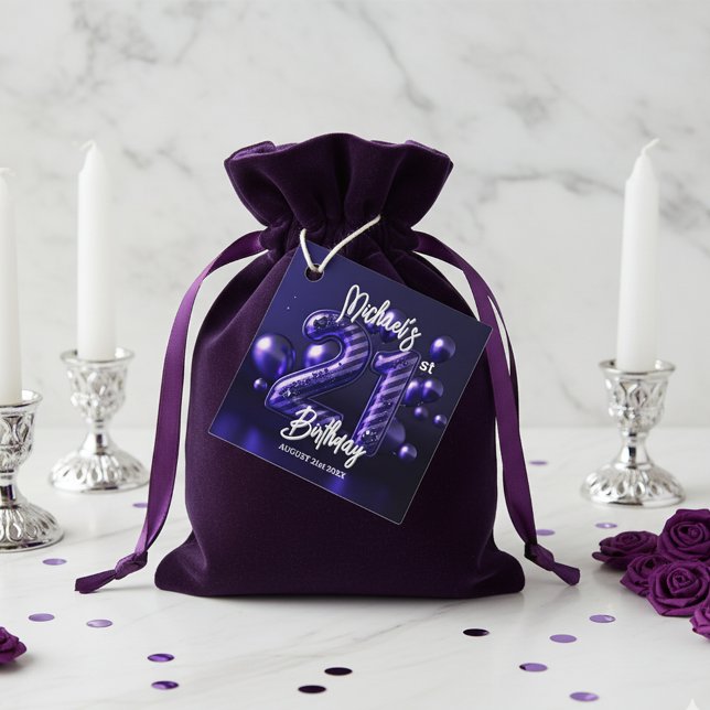 Bold Glam Lila Metallic Streifen 21. Geburtstag Geschenkanhänger (Von Creator hochgeladen)
