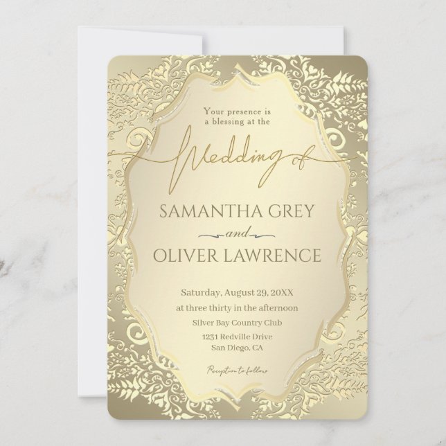 Bold Gold Damask Einladung (Vorderseite)