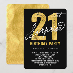 Bold Gold Foil Überraschung 21. Geburtstag Party E Einladung