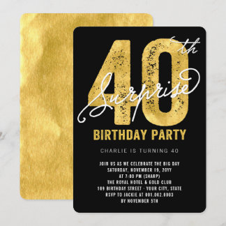 Bold Gold Foil Überraschung 40. Geburtstag Party E Einladung