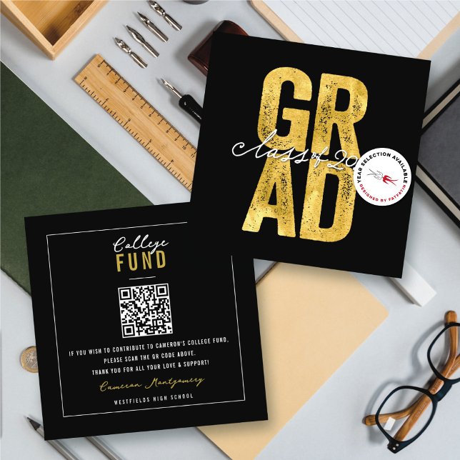 Bold Gold GRAD Stilvolle Abschluss Uni Fund Begleitkarte (Bold Gold GRAD Stylish Graduation College Fund Insert / Enclosure Card @ zazzle.com/color_therapy)
