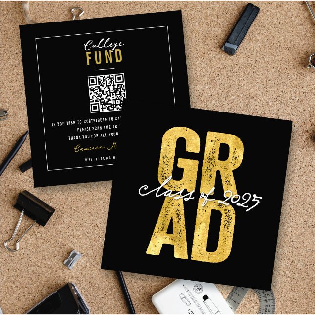 Bold Gold GRAD Stilvolle Abschluss Uni Fund Begleitkarte (Bold Gold GRAD Stylish Graduation College Fund Insert / Enclosure Card @ zazzle.com/color_therapy)