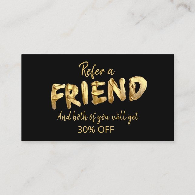 Bold Gold Refer A Friend Stilvolle Referenzkarte Visitenkarte (Vorderseite)