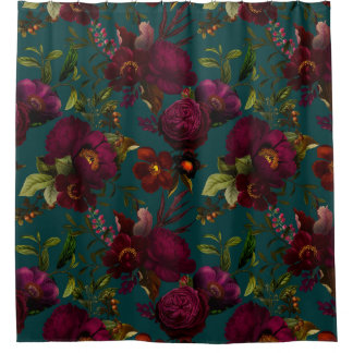 Bold Gothic Night Moody Florals Duschvorhang