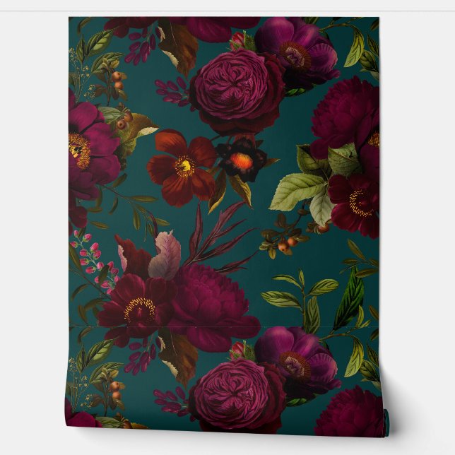 Bold Gothic Night Moody Florals Wallpaper Tapete (Abrollen)