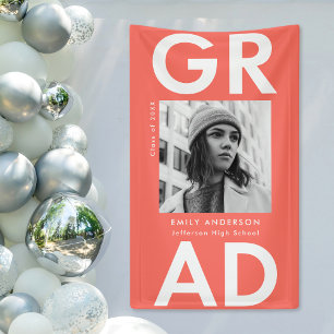 Bold Grad Coral Photo Graduation Banner