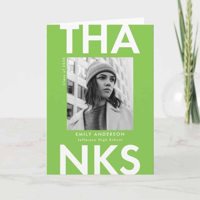 Bold Grad Lime Green Foto Abschluss Dankeskarte (Vorderseite)
