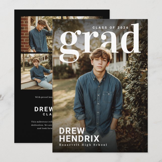 Bold Grad PhotoPop Graduation Announcement Ankündigung (Vorne/Hinten)