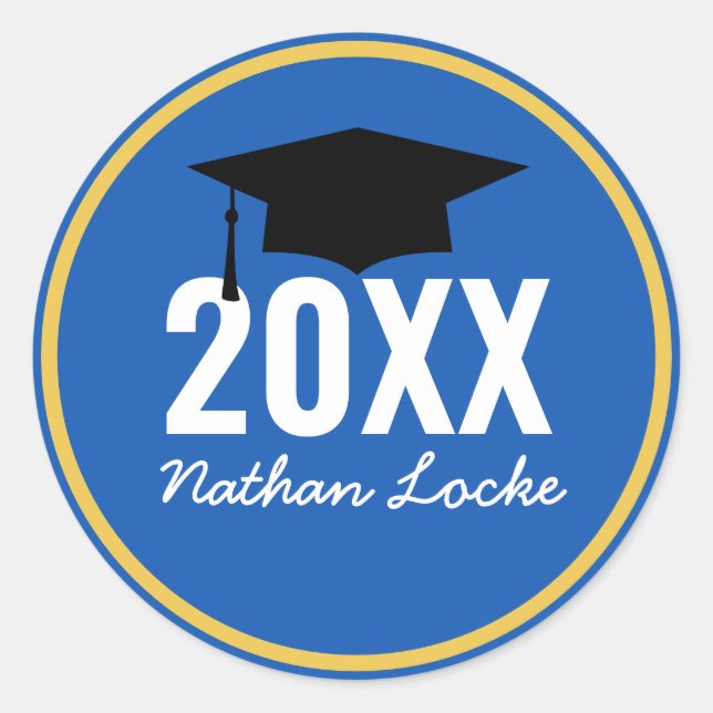 Bold Grad Royal Blue Abschluss Runder Aufkleber (Vorderseite)