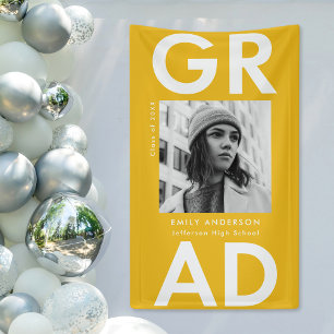 Bold Grad Yellow Photo Graduation Banner