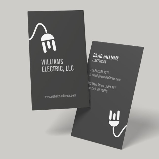 BOLD GRAY ELECTRICIAN MODERN BUSINESS CARD VISITENKARTE (Von Creator hochgeladen)