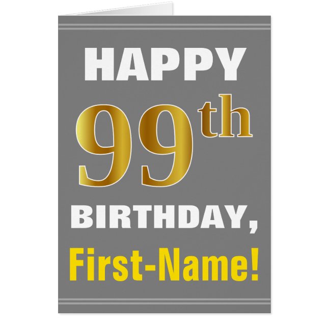 Bold, Gray, Falsch Gold 99th Birthday w/ Name Card (Vorne)