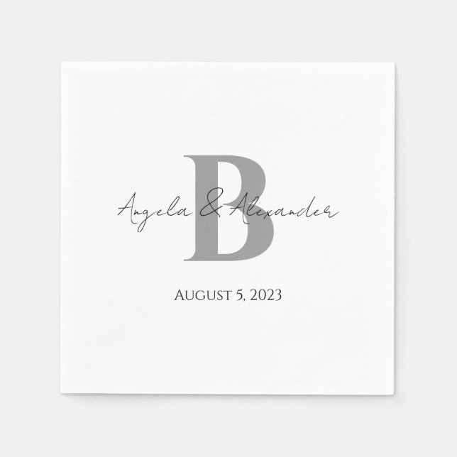 Bold Gray Wedding Monogram White Serviette (Vorderseite)
