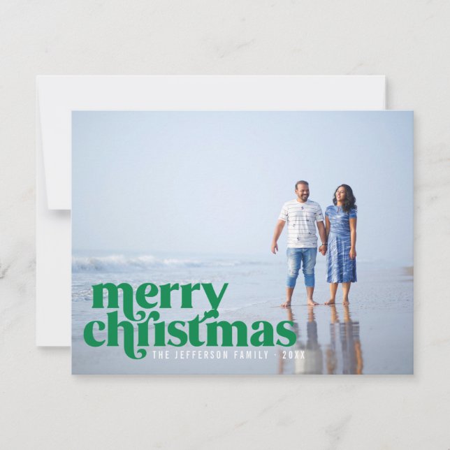 Bold Green Frohe Weihnachtsfeiertag Foto Feiertagskarte (Vorderseite)