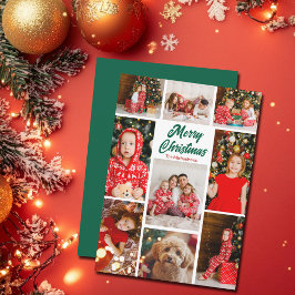 Bold Green Merry Christmas Photo Collage 2025 Feiertagskarte