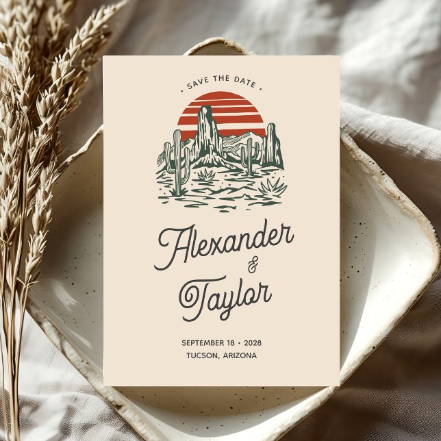 Bold Green Retro Saguaro Cactus Wüste Wedding Save The Date (Von Creator hochgeladen)