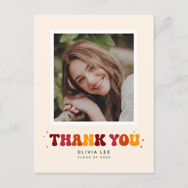 Bold Groovy Retro Abschluss Danke Postkarte (Vorderseite)