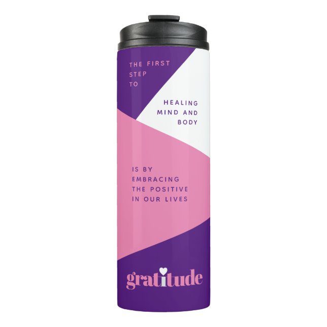 Bold Heart Lila Pink Dankbarkeit Affirmations Thermosbecher (Vorderseite)