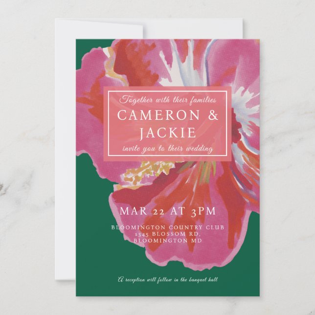 Bold Hibiscus Tropical Wedding  Einladung (Vorderseite)