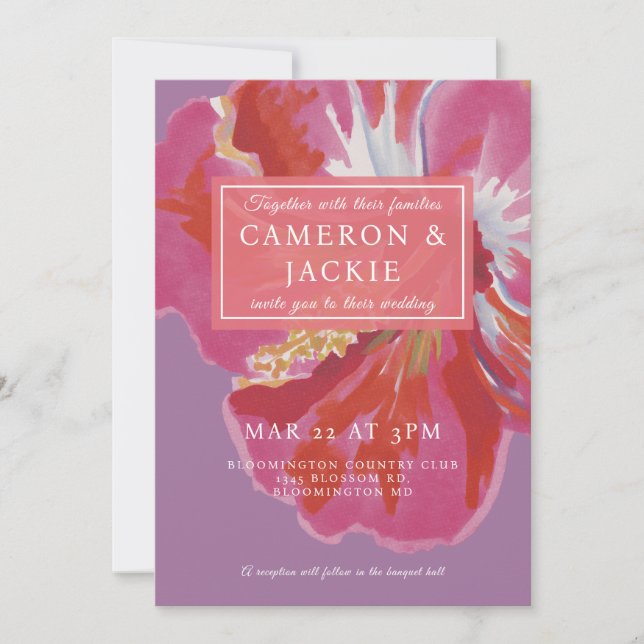 Bold Hibiscus Tropical Wedding  Einladung (Vorderseite)