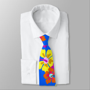 Bold Hibisken Pattern Blue Wedding Krawatte