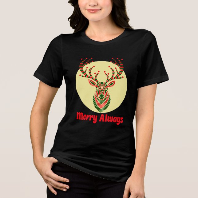 Bold Holiday Deer Art Print Tri-Blend Shirt (Vorderseite)