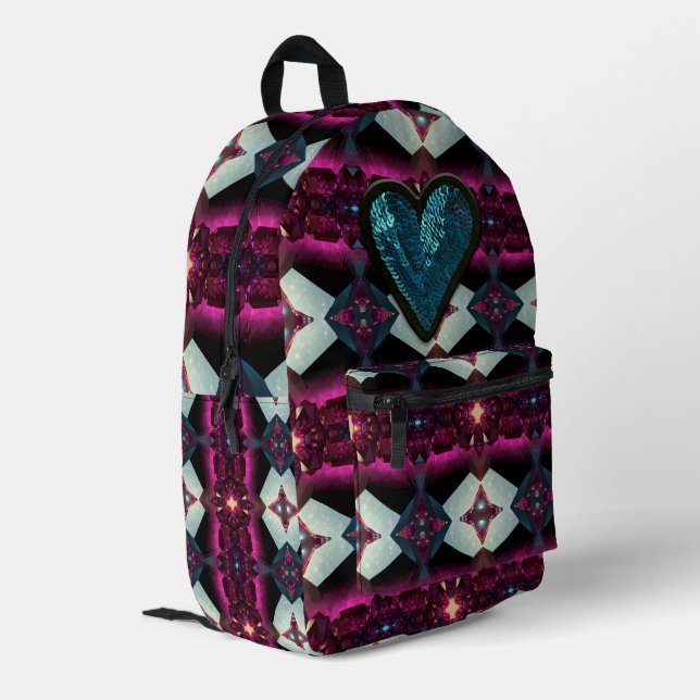 Bold Hot Pink Magenta Abstract Geometric Pattern  Bedruckter Rucksack (Rückseitige Ecke links)