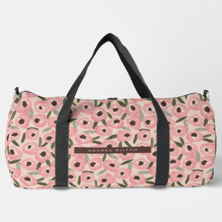 Bold Inky Floral Pattern | Hand-Drawn Botanical Duffle Bag
