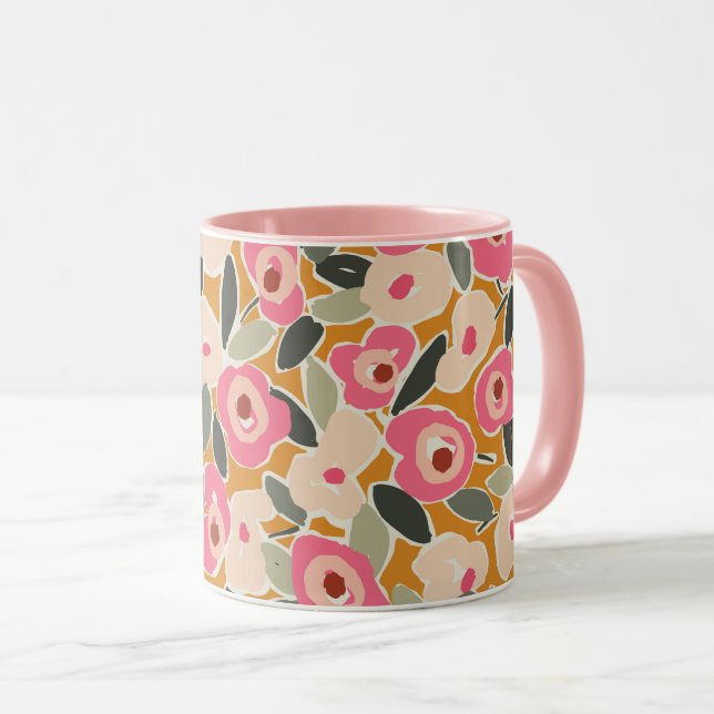 Bold Inky Floral Pattern | Hand-Drawn Botanical Tasse (VorderseiteRechts)