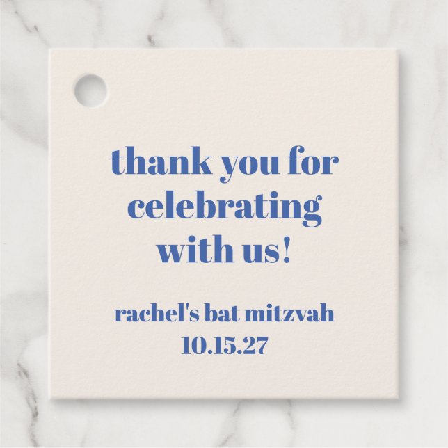 Bold Ivory Blue Custom Niedlich Bat Mitzvah Vielen Geschenkanhänger (Vorderseite)