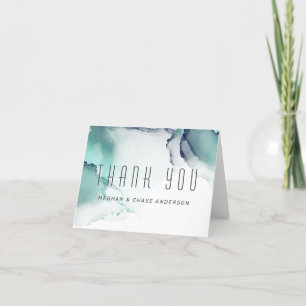 Bold Jade and Navy Blue Modern Fluid Ink Dankeskarte