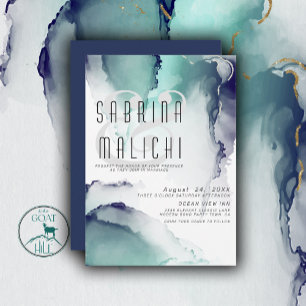 Bold Jade and Navy Blue Modern Fluid Ink Einladung