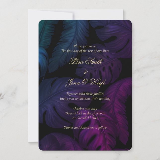 Bold Jewel Watercolor Tropical Wedding Einladungen (Vorderseite)