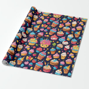 Bold Kawaii Birthday Pattern Geschenkpapier
