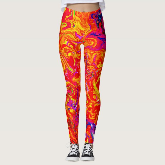 Bold Lava Colors Abstract Design Leggings (Vorderseite)