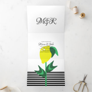 Bold Lemon Stripes Geometric Wedding Dreifach Gefaltete Einladung