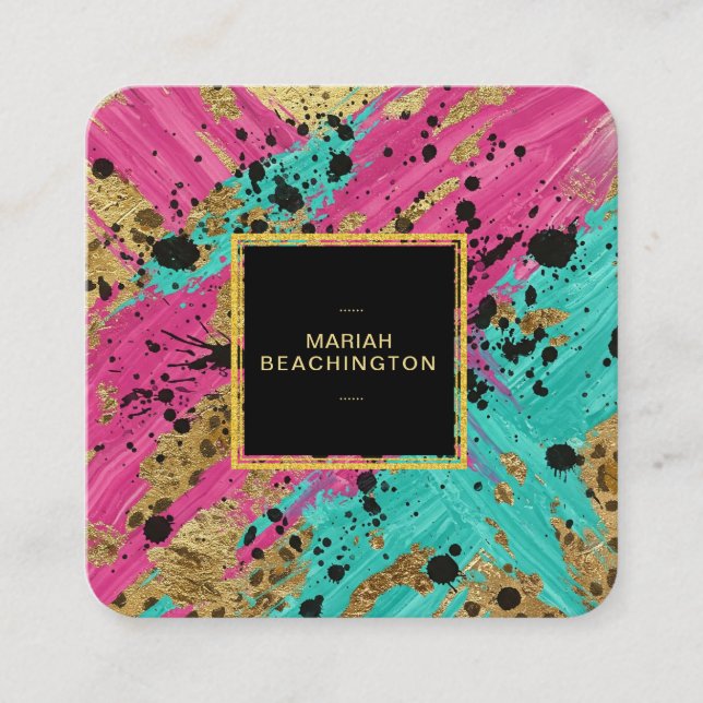 ** Bold Leopard Abstrakt Animal Neon Gold AP93 Quadratische Visitenkarte (Vorderseite)