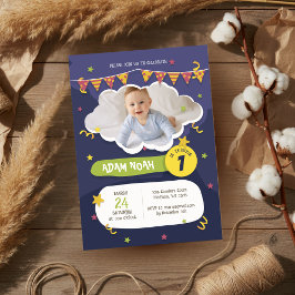 Bold Lila Green Confetti 1. Geburtstag Foto Einladung